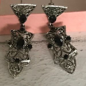 Distressed Silver/Black Dangle Earrings